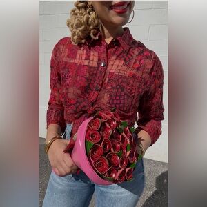 Chico's Red and Pink Patterned Blouse